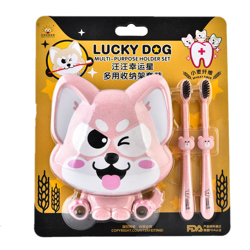 Multi-purpose Storage Rack Set Wheat Fiber Toothbrush Holder Cartoon Suction Cup Storage Box