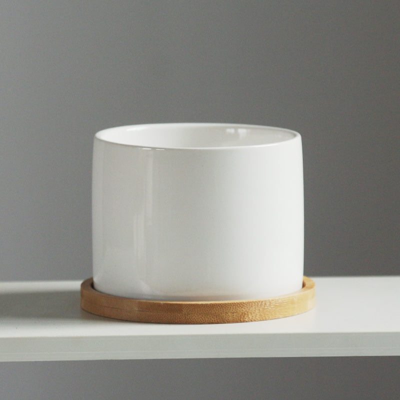 Flower Pot with Bamboo Tray Support