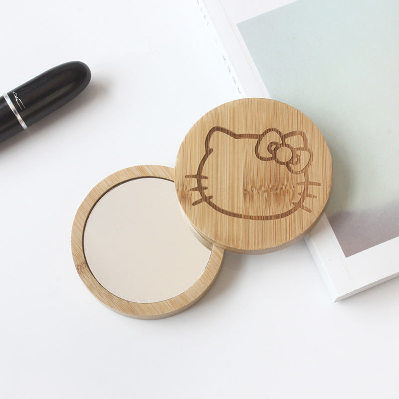 Bamboo portable makeup mirror