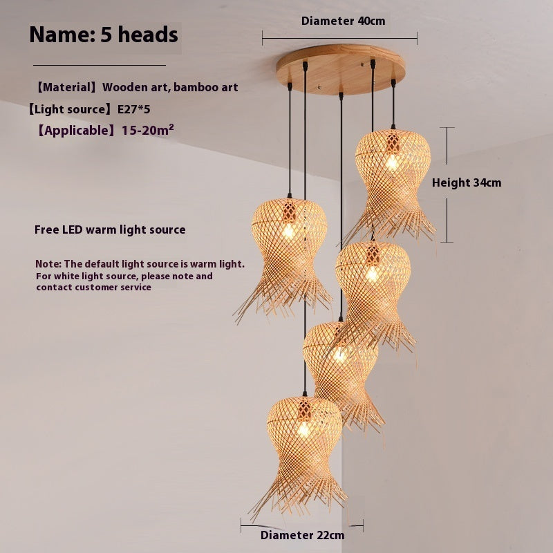 Bamboo Artwork Chandelier Living Room Stairs Bamboo Woven Assembled Lamp