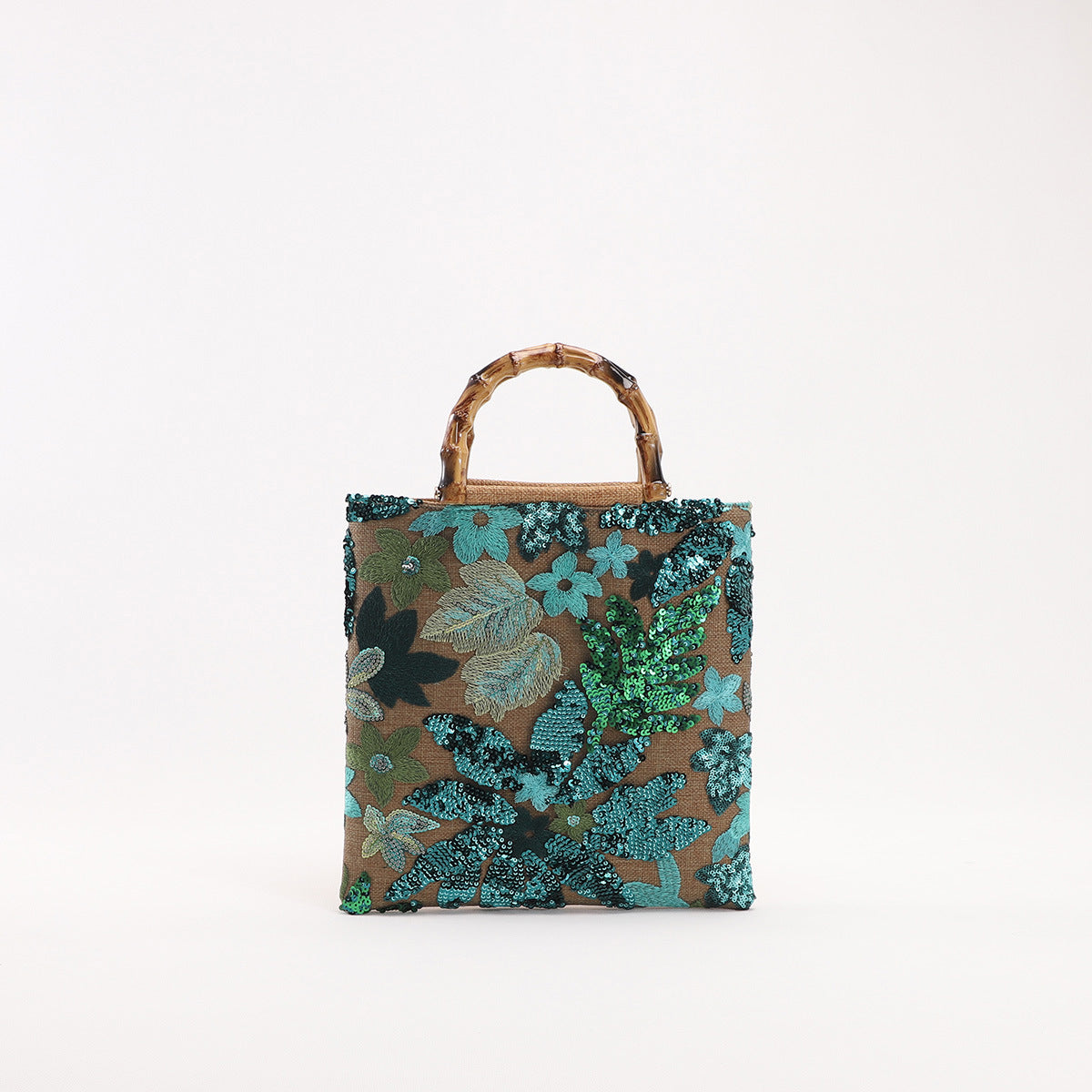 Colorful Sequins Vintage Embroidered Bamboo Handbag