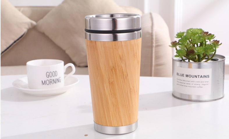 Bamboo shell coffee cup stainless steel