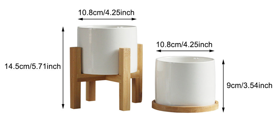 Flower Pot with Bamboo Tray Support