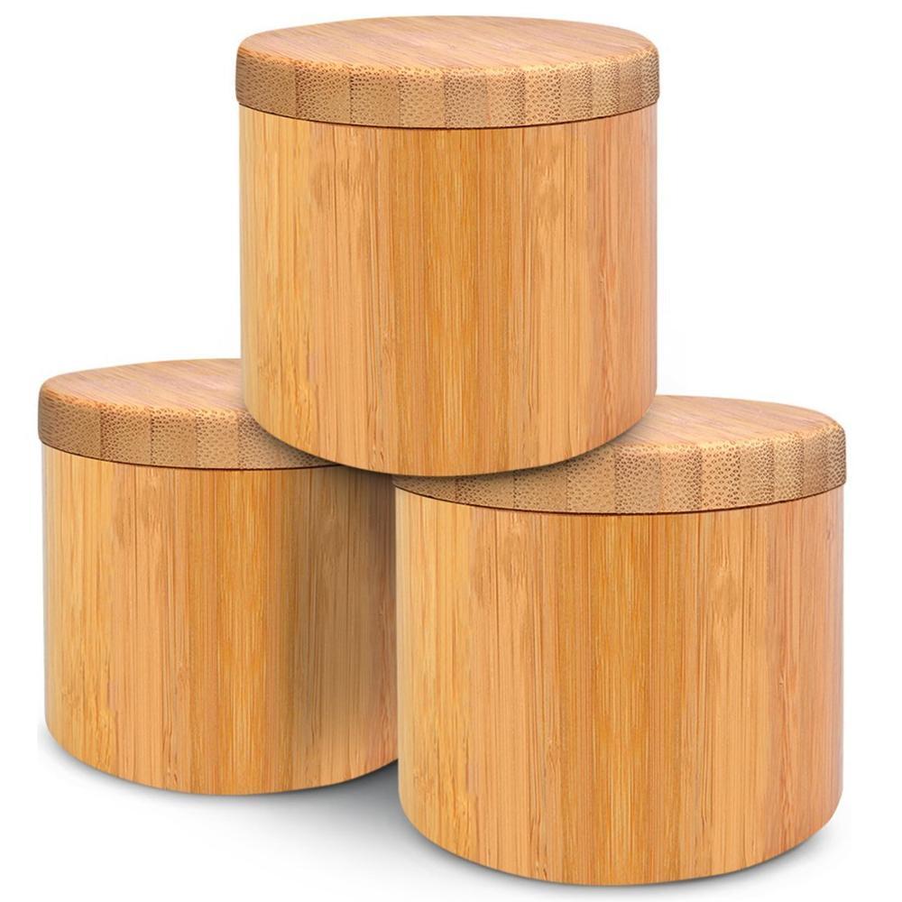 Round bamboo spice box