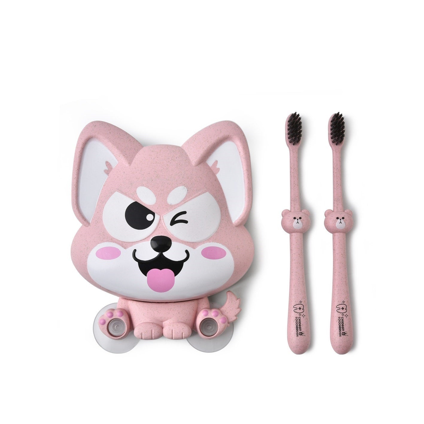 Multi-purpose Storage Rack Set Wheat Fiber Toothbrush Holder Cartoon Suction Cup Storage Box