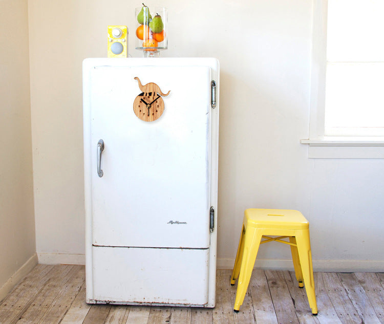 Bamboo And Wood Dinosaur Refrigerator Clock