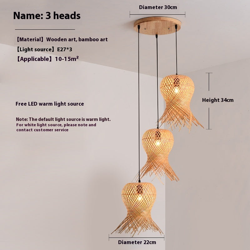 Bamboo Artwork Chandelier Living Room Stairs Bamboo Woven Assembled Lamp