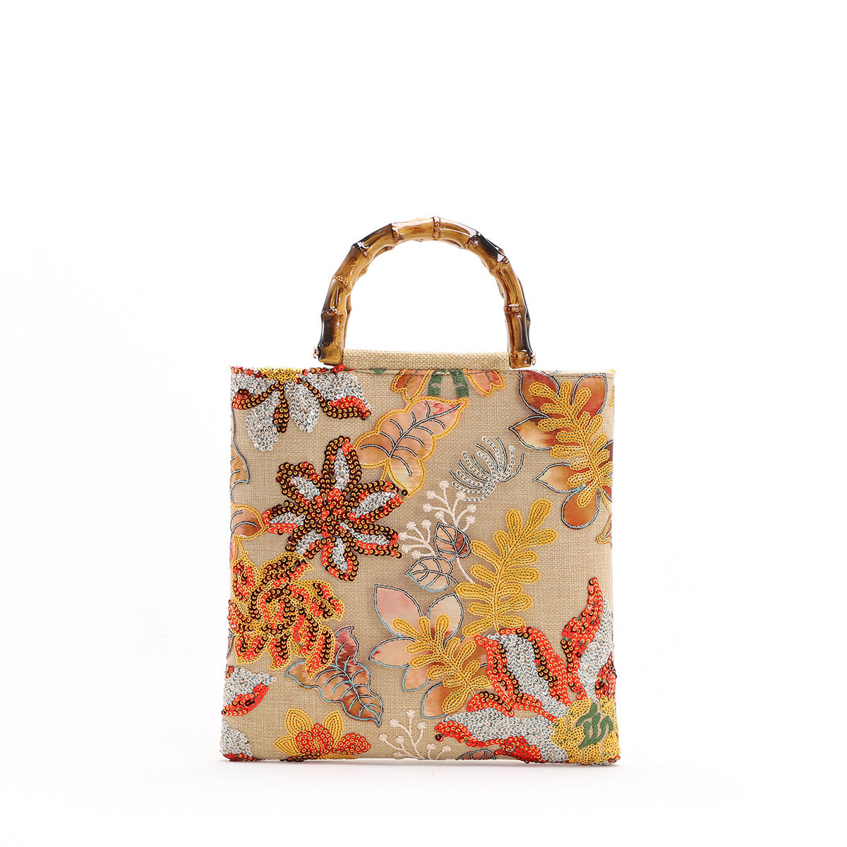 Colorful Sequins Vintage Embroidered Bamboo Handbag