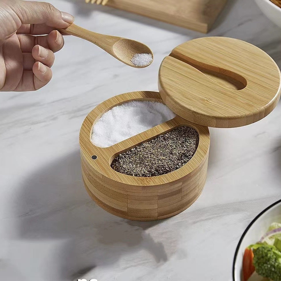 Bamboo Salt Jar Seasoning Box Kitchen Seasoning