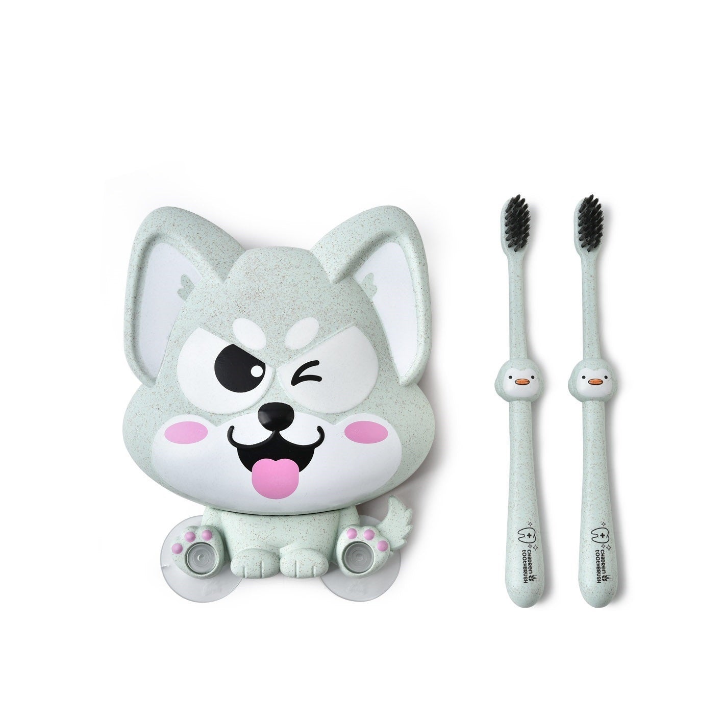 Multi-purpose Storage Rack Set Wheat Fiber Toothbrush Holder Cartoon Suction Cup Storage Box