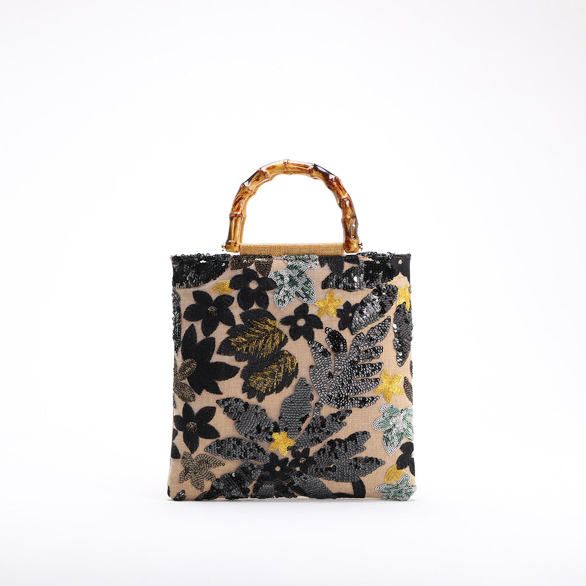 Colorful Sequins Vintage Embroidered Bamboo Handbag