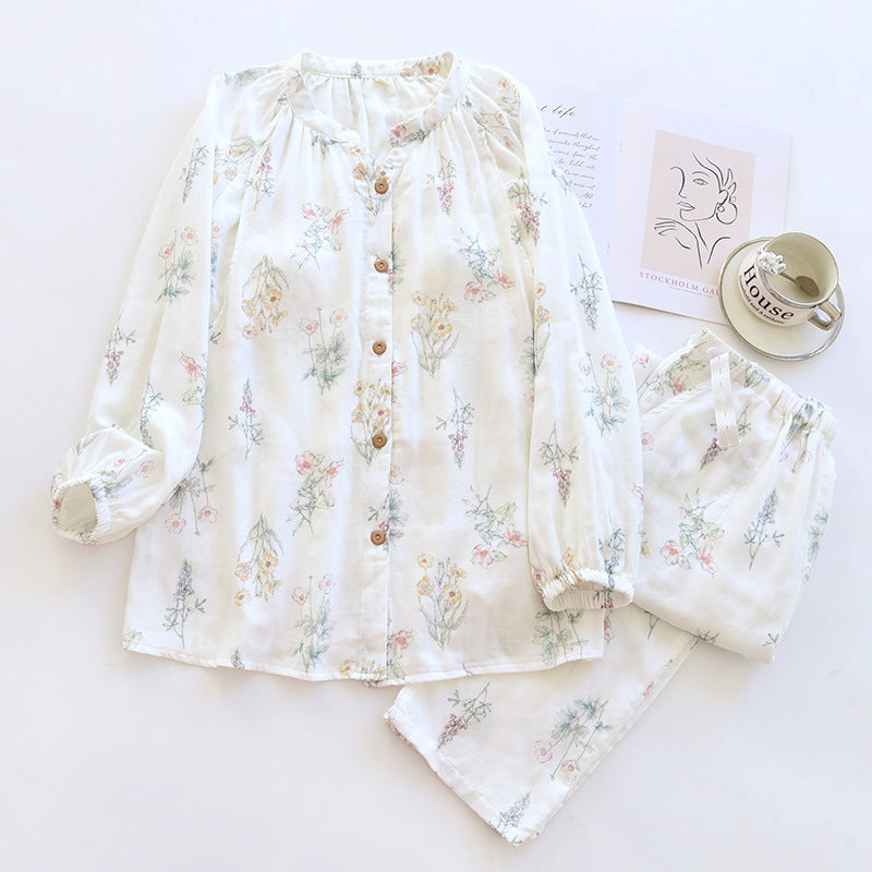 Bamboo Fiber With Chest Pad Confinement Clothing Pregnant Postpartum Nursing Clothing Long Sleeve Home Wear Printing