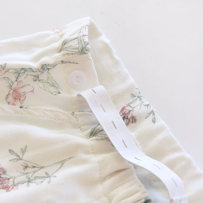 Bamboo Fiber With Chest Pad Confinement Clothing Pregnant Postpartum Nursing Clothing Long Sleeve Home Wear Printing