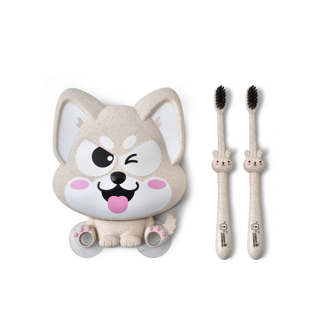 Multi-purpose Storage Rack Set Wheat Fiber Toothbrush Holder Cartoon Suction Cup Storage Box